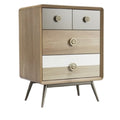 **Moderne Ladekast met Houten Afwerking en Minimalistische Handgrepen**