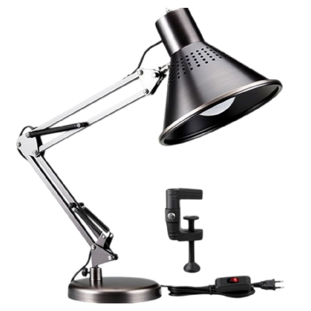 **Instelbare bureaulamp met metalen klem en scharnierarm**
