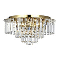**Verlichte Plafondlamp met Kristallen en Gouden Afwerking**